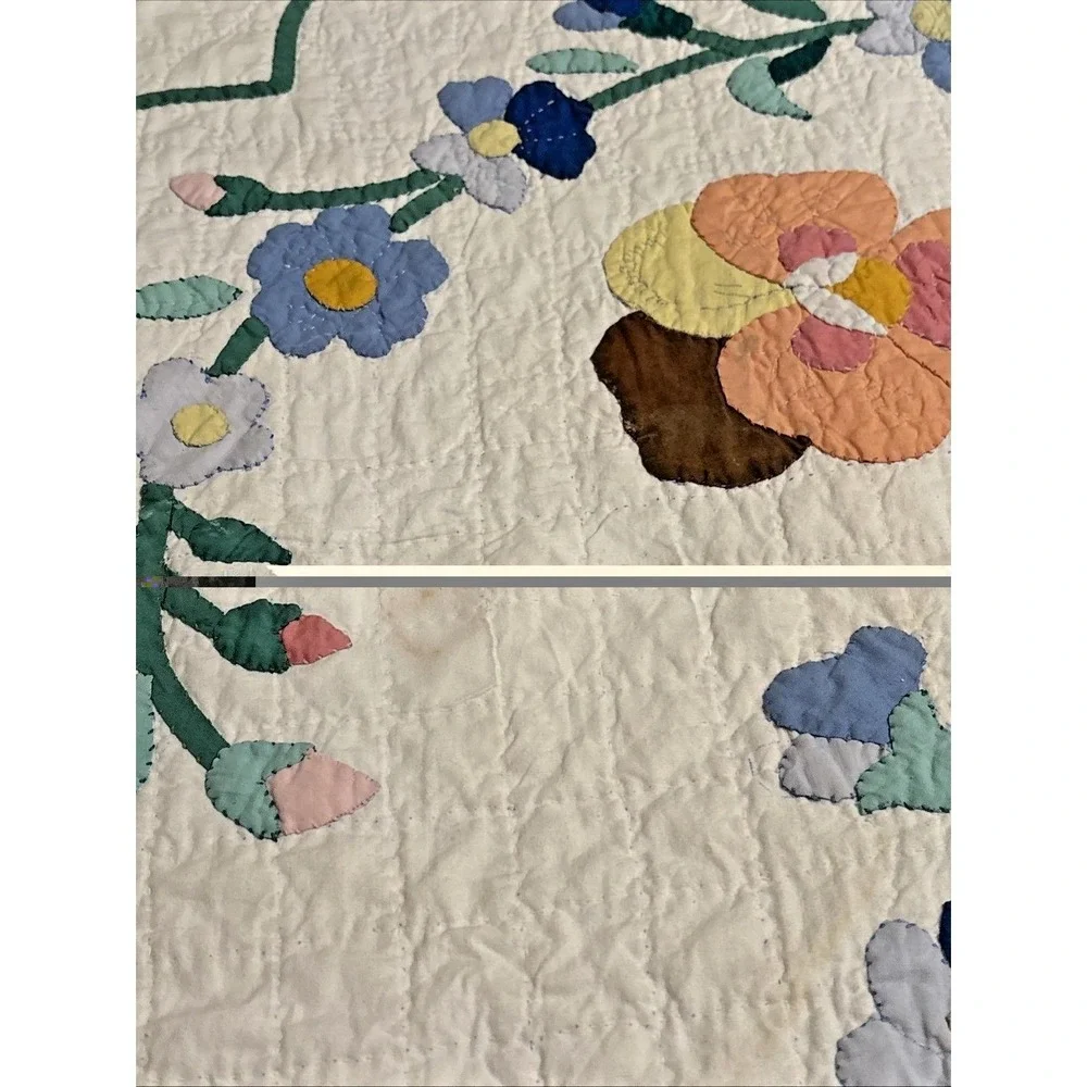 A Bouquet Of Pansies Hand Appliqué Handmade 74